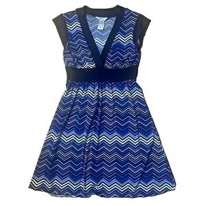 Speechless Sleeveless A-Line Dress Size Medium Blue Black Purple Chevron 90s Y2K